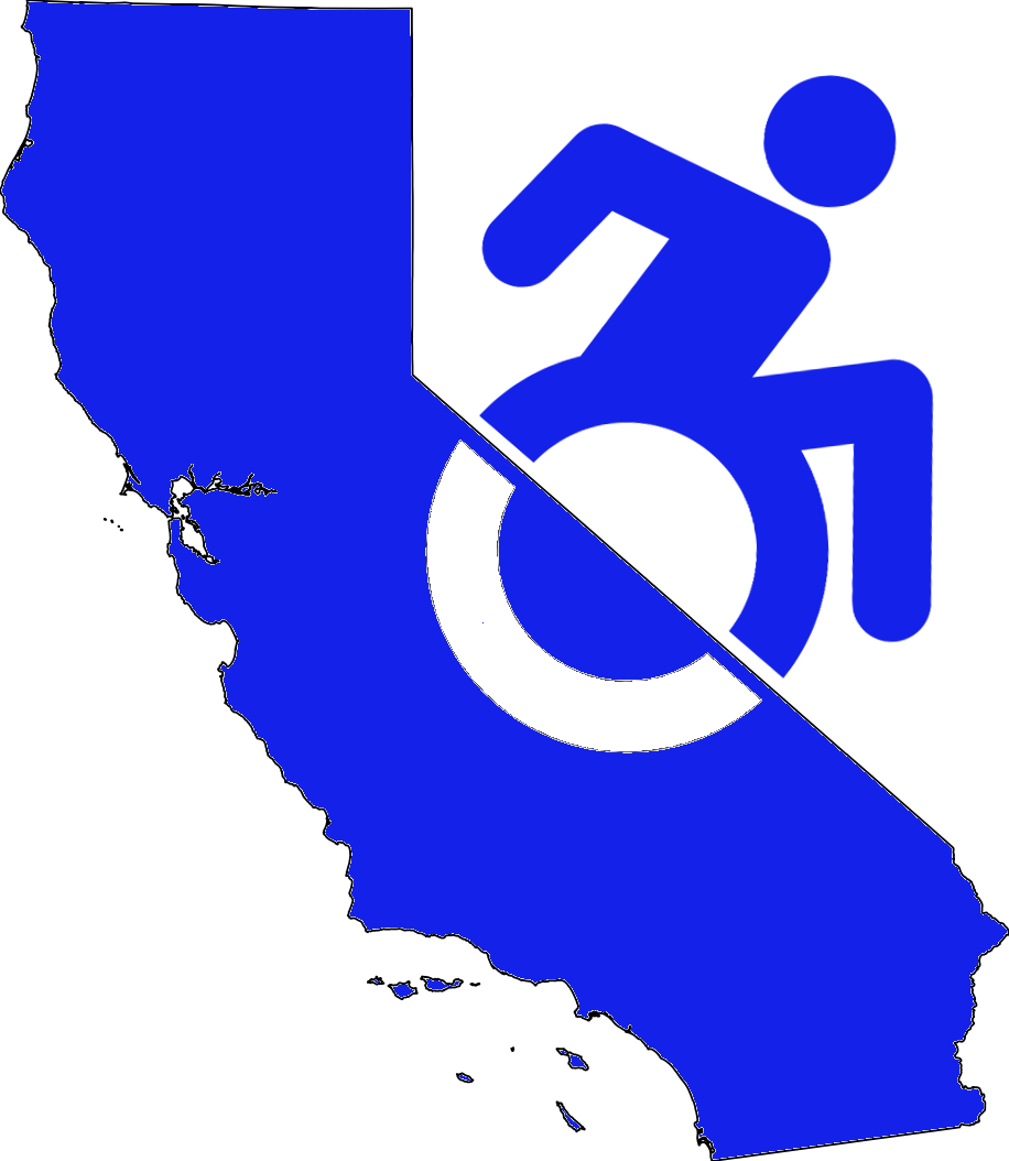 CA11y logo - a wheelchair user logo over the state of California